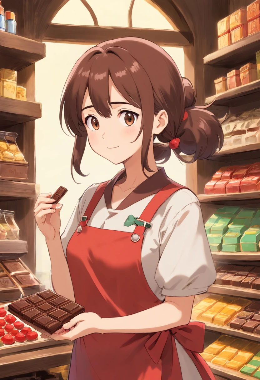Chocolate artisan Dian um bolo uniformes mulher de 30 anos poses pequeno bonito Tits Out Friendly