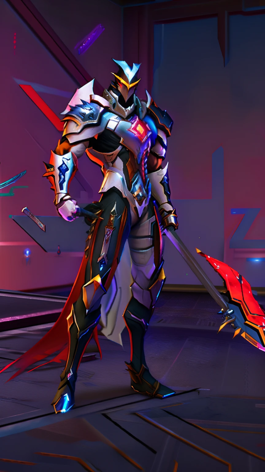 a close up of a person with a sword in a room, full body x-force outfit, overwatch skin, genji, inspired by Huang Shen, sharp silver armor fuchsia skin, varia suit, platinum skin, energetic varia suit, cyber suit, silver sharp streamlined armor, reaper from overwatch, chrome outfit, obsidians skin, with sleek silver armor