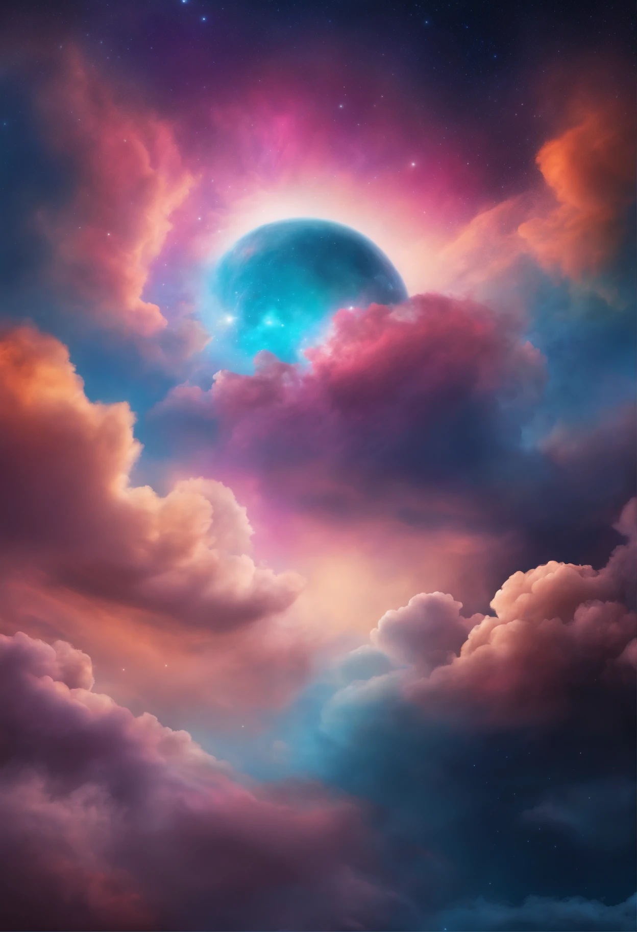 a digital painting of cosmic clouds in a universal sky, in the style of art deco surreal art