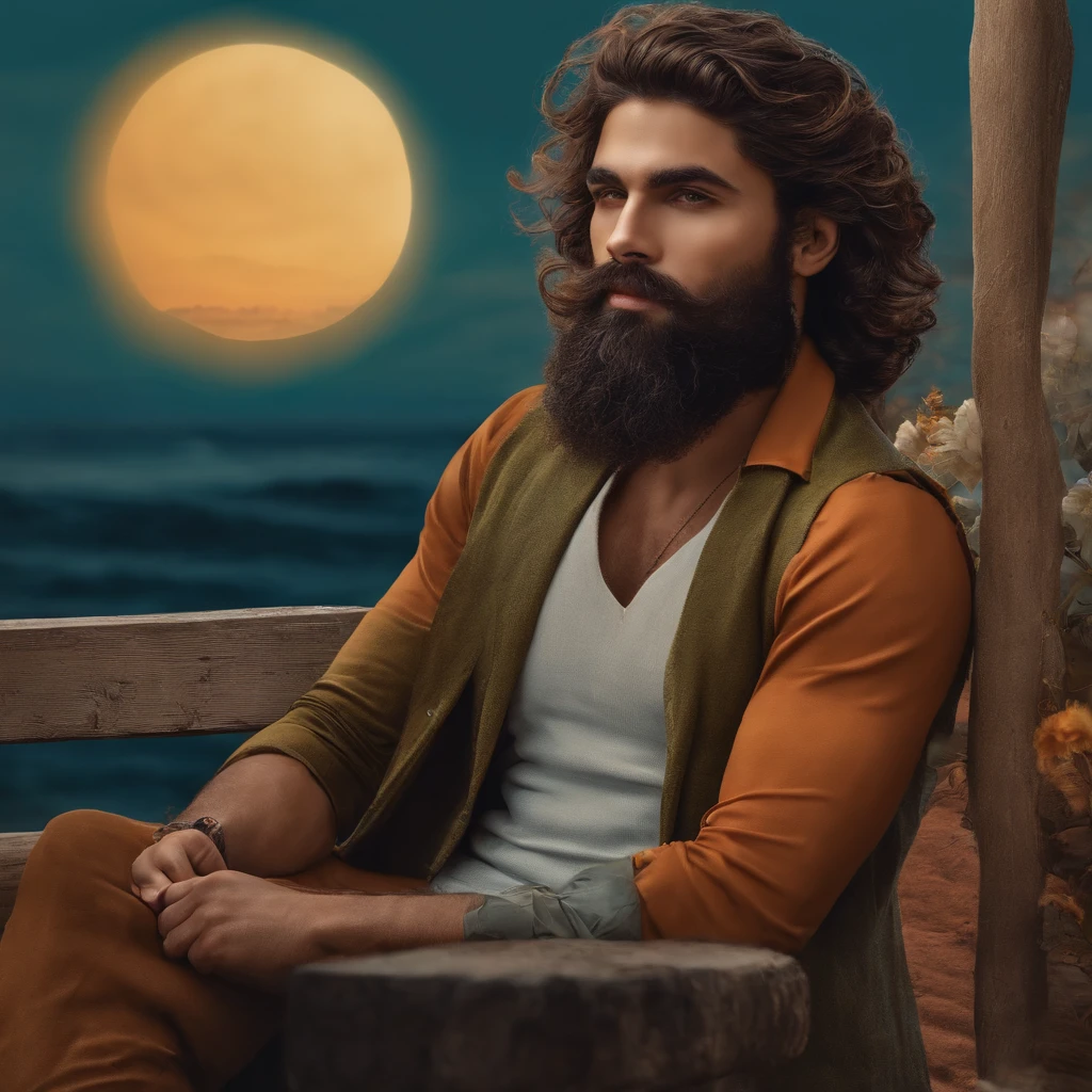 um homem com barba e cabelo baixo