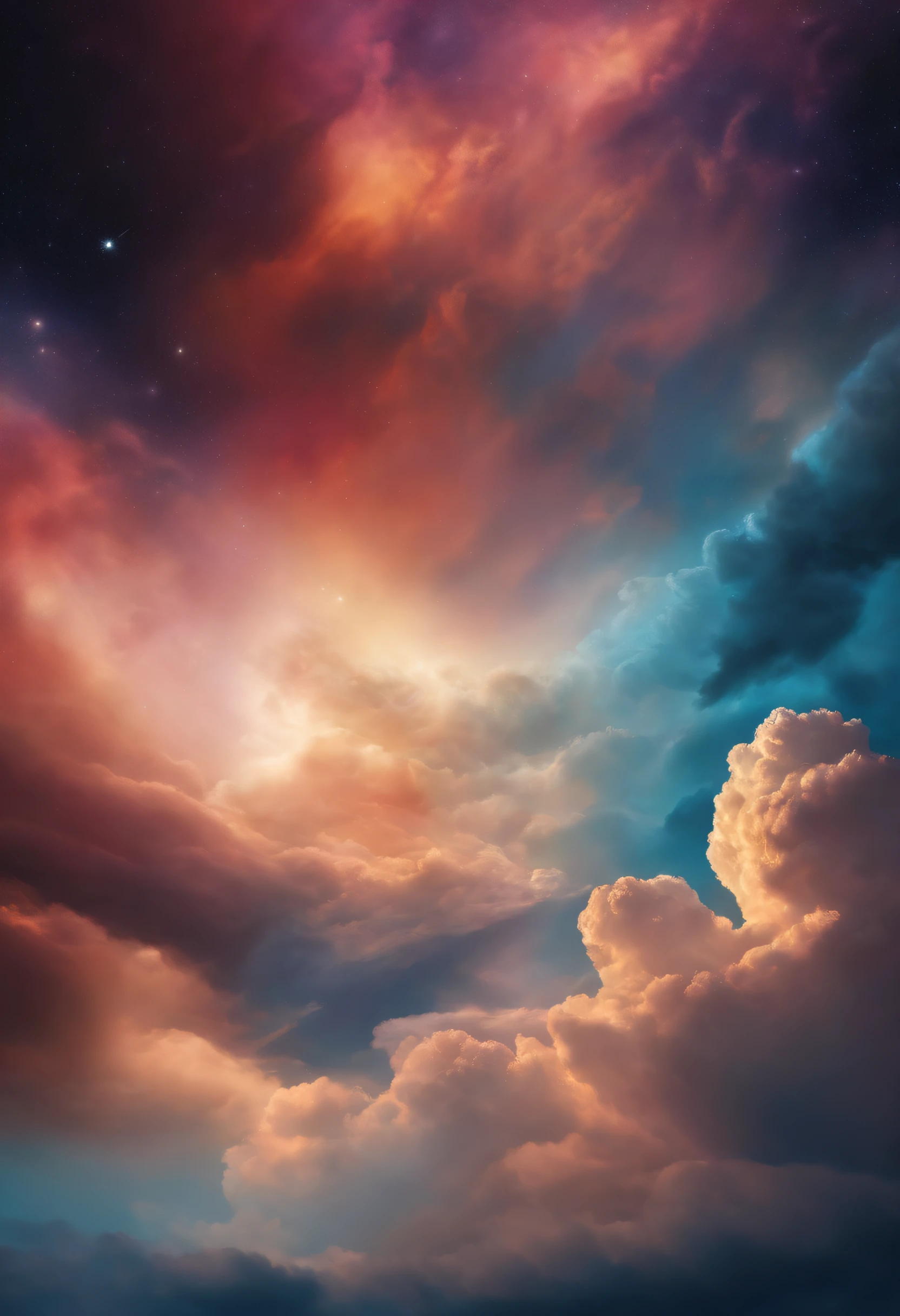 a digital painting of cosmic clouds in a universal sky, in the style of art deco surreal art