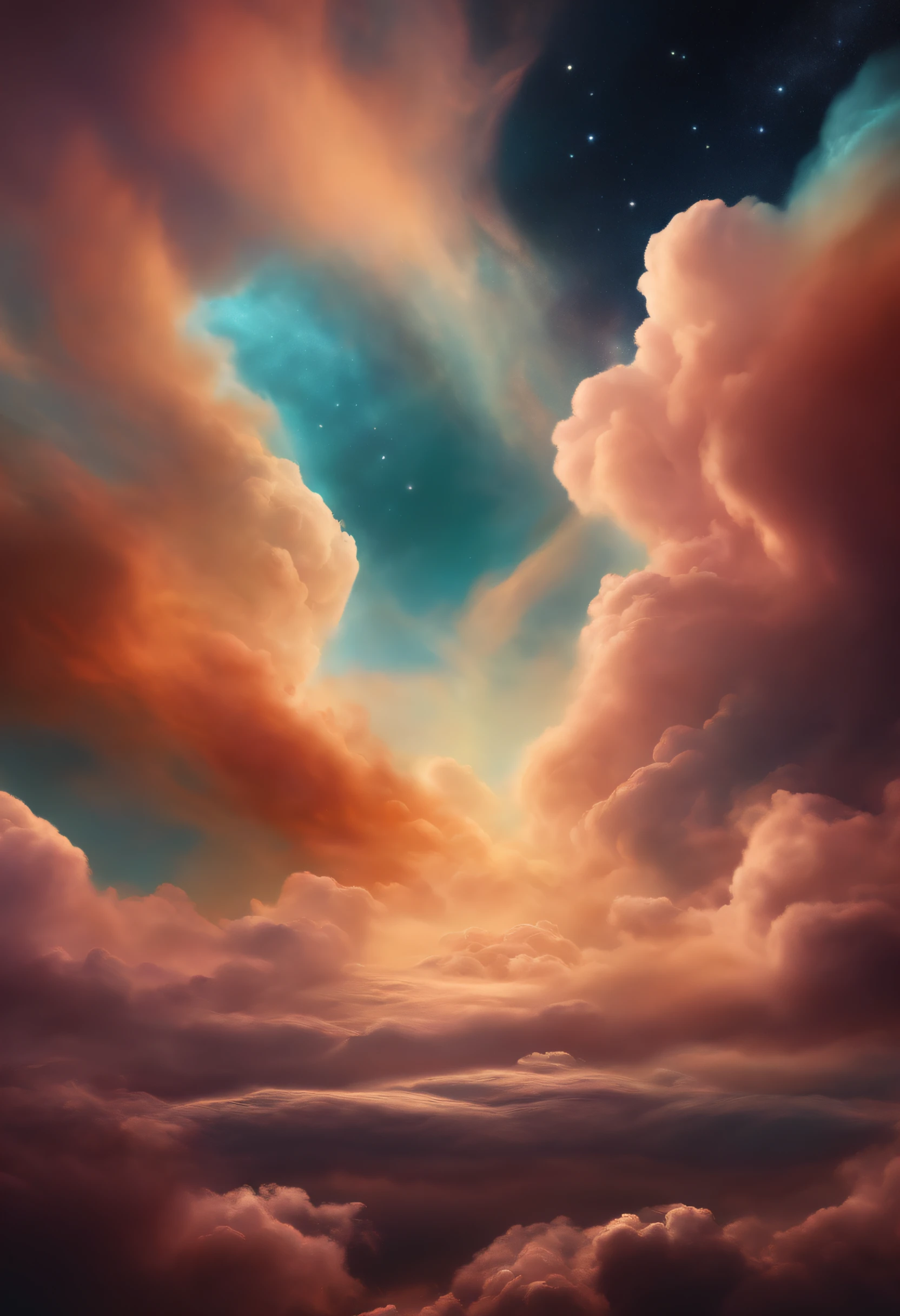 a digital painting of cosmic clouds in a universal sky, in the style of art deco surreal art