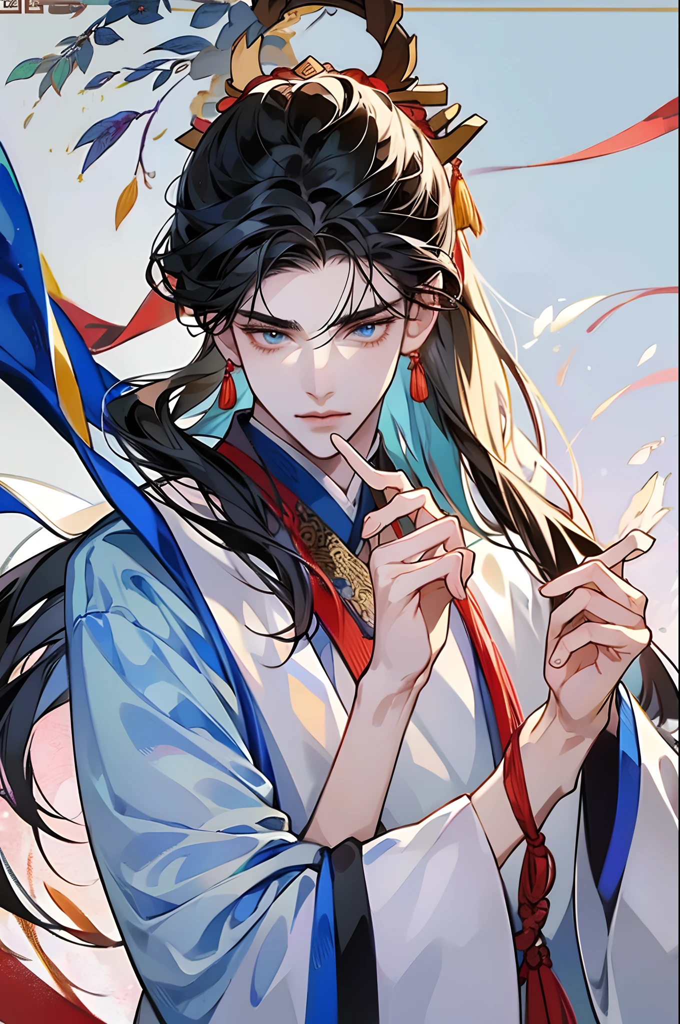 (masterpiece), best quality, expressive eyes, perfect face, 1boy, teen, gorgeous, gufeng, xuanduan, chinese scholar, ancient china, hanfu, sharp jawline, handsome, smooth face, best hands, pale skin, modern, tall, slender, neutral colored clothes, zoomed in, focused, HD wallpaper quality, (big eyes), detailed eyes, detail, more detail