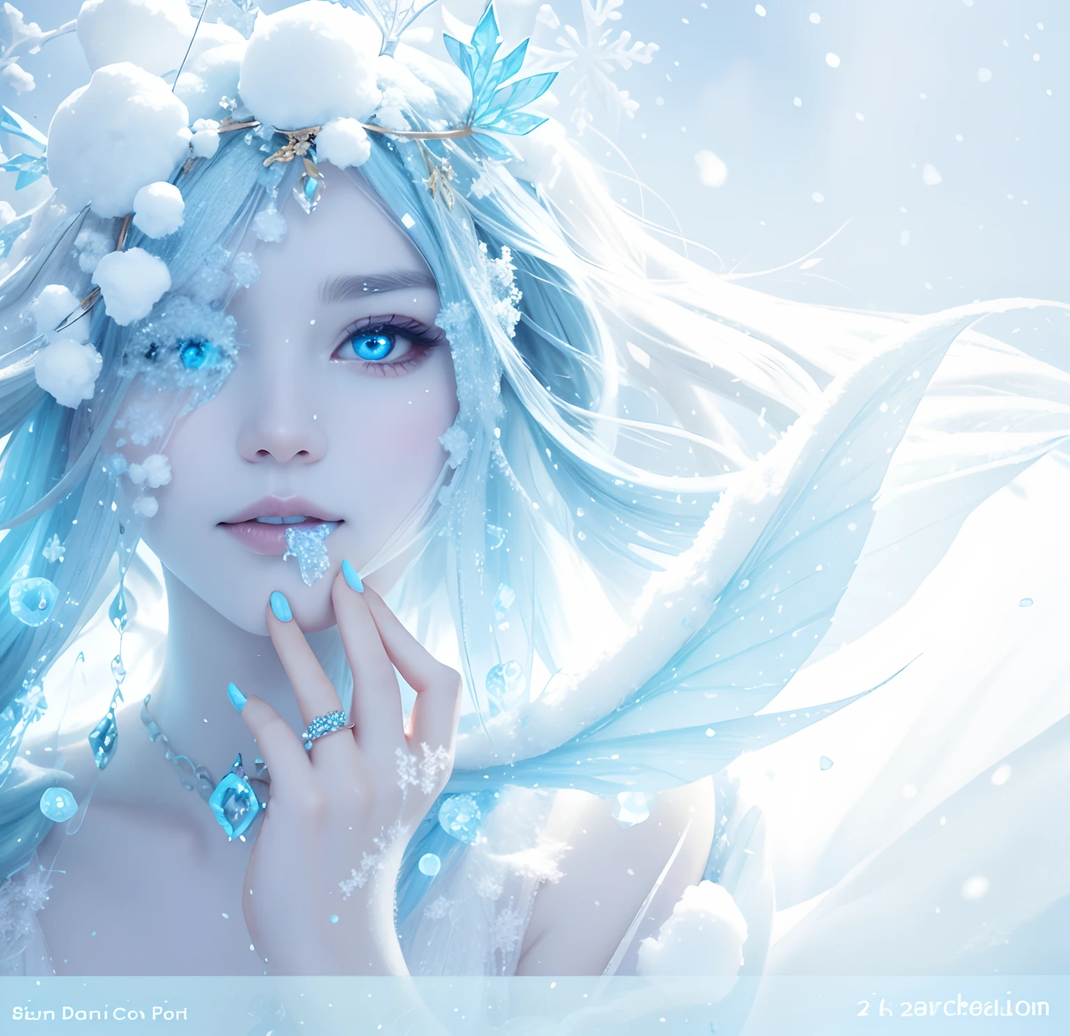 Fairy princess, snow, ice, icy breath, mist breath, cotton, ice blue, rings, skin, 24k
