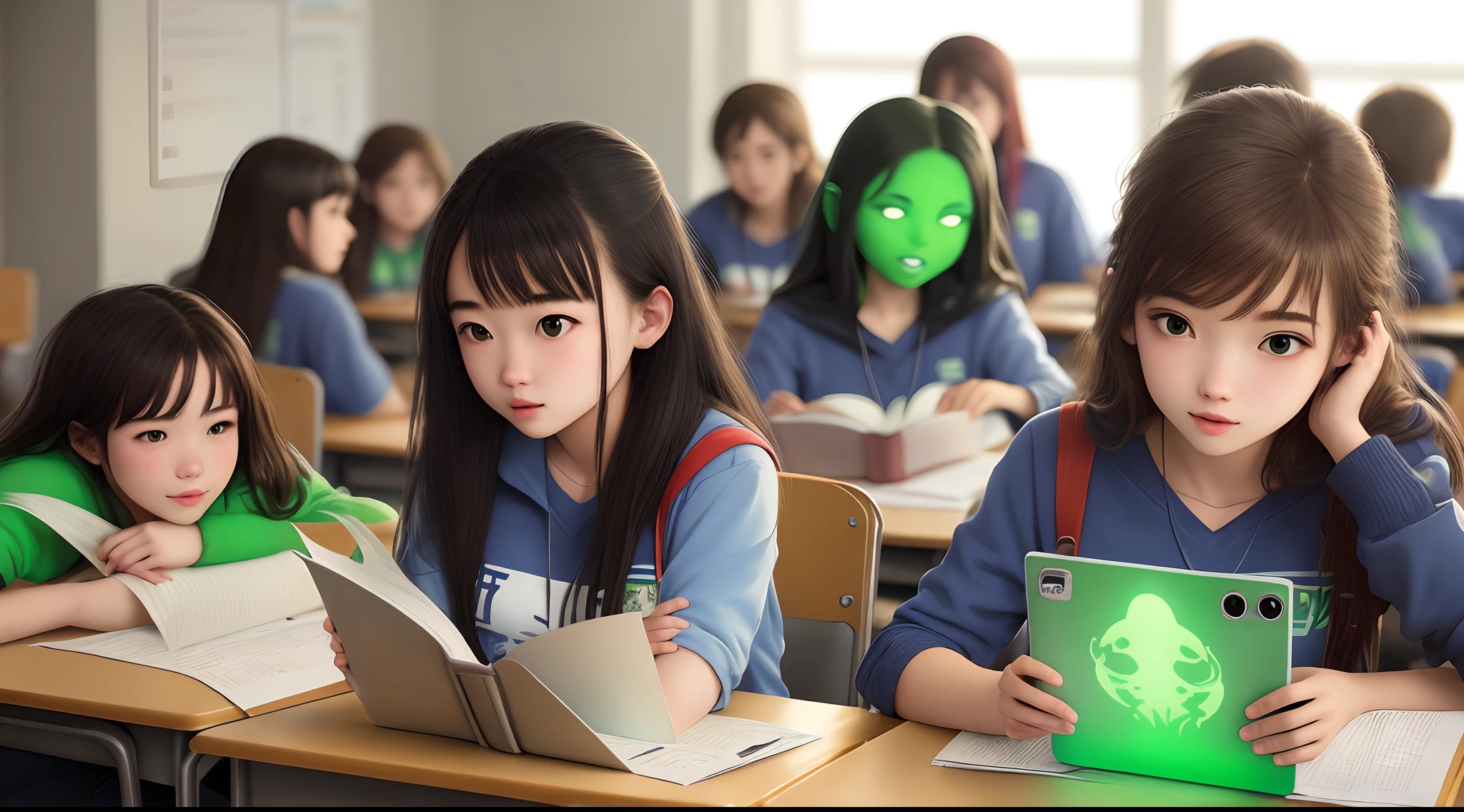 Green Aliens as a student in a college class