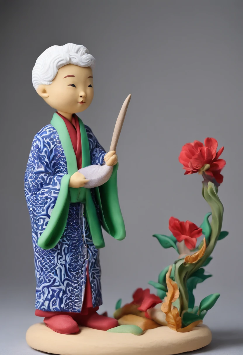 Boy - Chinese robe - white、green、Nero、Reddish brown - dark blue - fish pattern - wave pattern