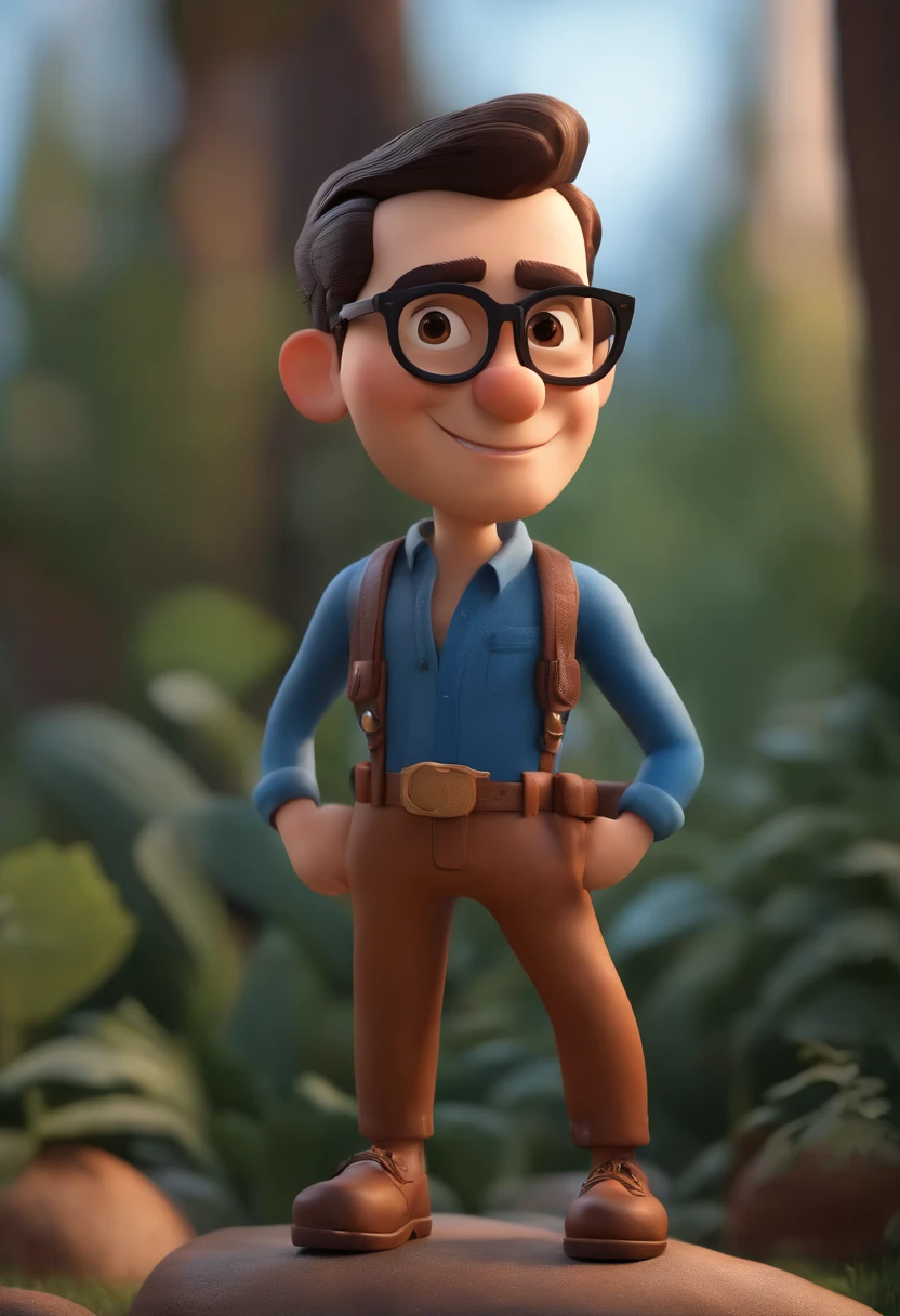 Personaje de dibujos animados de un hombre con gafas negras y una camisa azul, Un personaje animado, stylized character, Rendering animation styles, 3D estilizado, Arnold Maya render, 3D render estilizado, Toon renderizar keyshot, Personaje 3D, Personaje 3D, Renderizado 3D estilizado, Renderizado de 3 caracteres D, Personaje de dibujos animados, Personaje de primer plano, Pose del personaje, (estilo pixar) (Pieza maestra:1.2) (Bokeh) (La mejor calidad) (Piel detallada) (Textura detallada) (8k) (arcilla) (cinematic lighting) (foco nítido,Se sienta y ahueca la parte superior del cuerpo