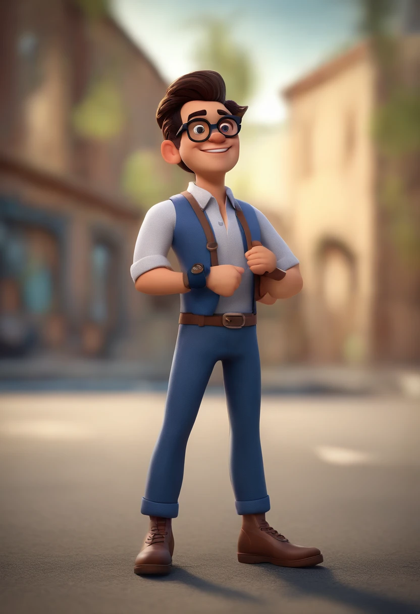 Personaje de dibujos animados de un hombre con gafas negras y una camisa azul, Un personaje animado, stylized character, Rendering animation styles, 3D estilizado, Arnold Maya render, 3D render estilizado, Toon renderizar keyshot, Personaje 3D, Personaje 3D, Renderizado 3D estilizado, Renderizado de 3 caracteres D, Personaje de dibujos animados, Personaje de primer plano, Pose del personaje, (estilo pixar) (Pieza maestra:1.2) (Bokeh) (La mejor calidad) (Piel detallada) (Textura detallada) (8k) (arcilla) (cinematic lighting) (foco nítido，Se sienta y ahueca la parte superior del cuerpo