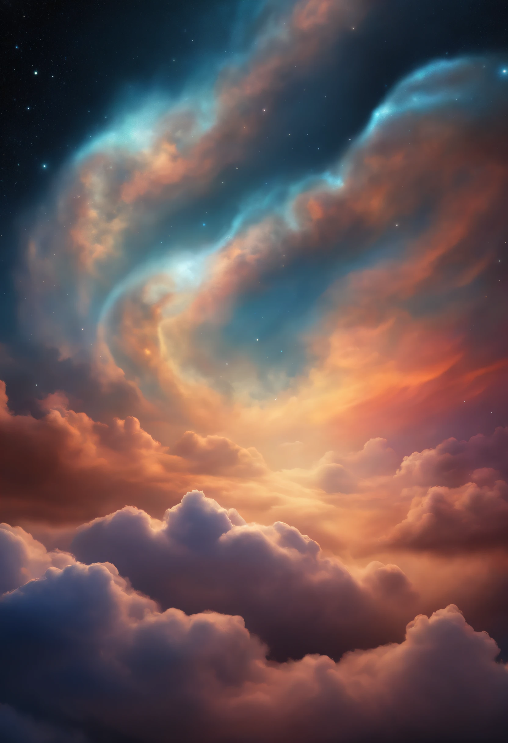 a digital painting of cosmic clouds in a universal sky, in the style of art deco surreal art