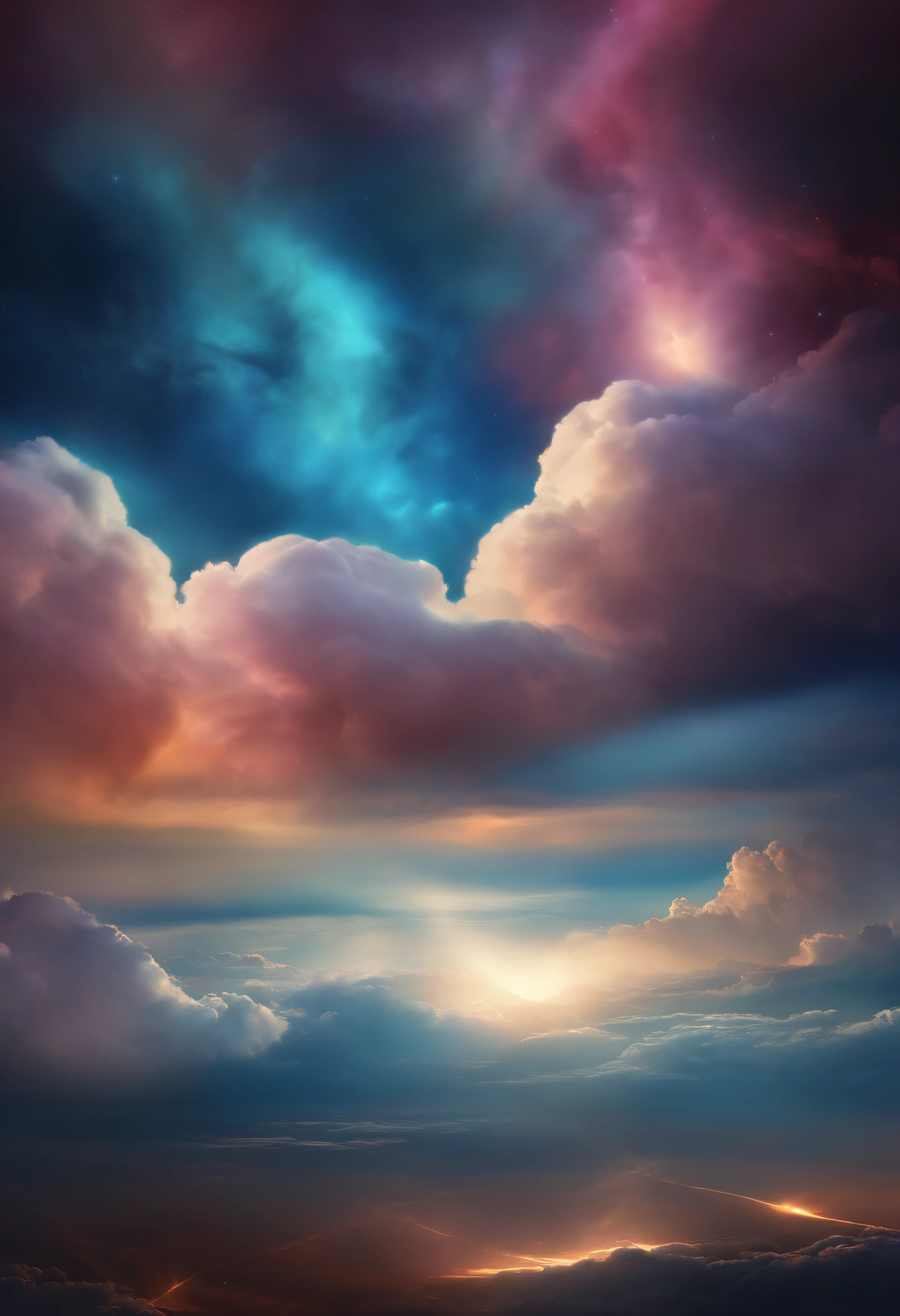 a digital painting of cosmic clouds in a universal sky, in the style of art deco surreal art