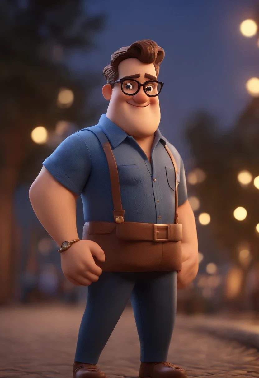Cartoon character of a man wearing black glasses and a blue shirt, um personagem animado, Caractere estilizado, animation style rendering, 3D estilizado, Arnold Maya render, 3 d render stylized, toon render keyshot, Personagem 3D, Personagem 3D, 3d rendering stylized, 3 d character render, personagem de desenho animado, Personagem de close up, Pose de personagem, (Estilo Pixar) (master part:1.2) (Bokeh) (best quality) (pele detalhada) (textura detalhada) (8k) (argila) (Cinematic lighting) (foco nítido，Senta e vaza a parte superior do corpo