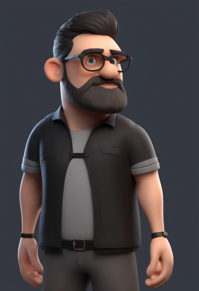 Cartoon character of a man with black glasses and a black polo shirt, cabelo liso, With beard and old school tattoo on his arm, animation character, Caractere estilizado, animation style rendering, 3D estilizado, Arnold Maya render, 3 d render stylized, toon render keyshot, Personagem 3D, Personagem 3D, 3d rendering stylized, 3 d character render, personagem de desenho animado, Personagem de close up, Pose de personagem,  (Estilo Pixar) (master part:1.2) (Bokeh) (best quality) (pele detalhada) (textura detalhada) (8k) (argila) (Cinematic lighting) (foco nítido