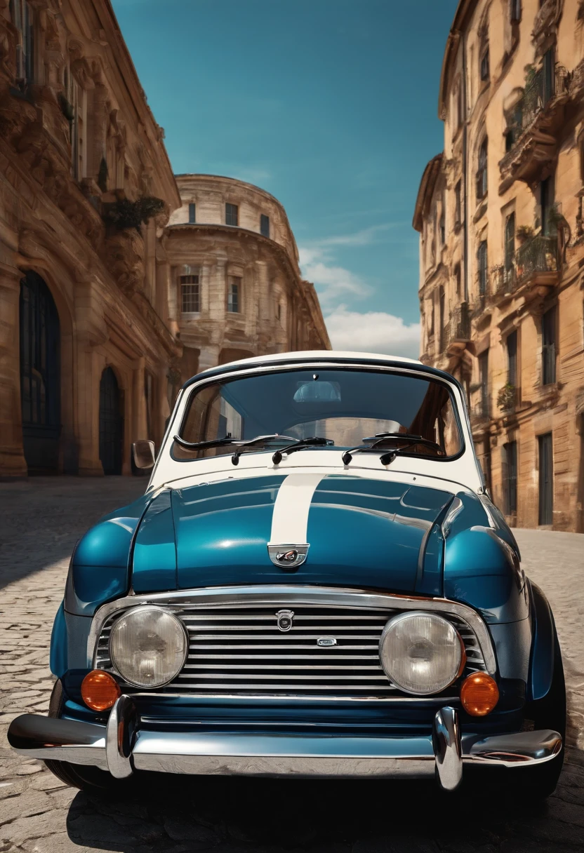 poster of a movie, blue Mini Cooper with a white roof, 1967

(best quality,4k,8k,highres,masterpiece:1.2),ultra-detailed,(realistic,photorealistic,photo-realistic:1.37),vivid colors,sharp focus,studio lighting,HDR,UHD,[illustration],classic vintage style,[car],[vehicle],[automobile],retro,[pop art],eye-catching composition,[detailed background],[movie theme],[thrilling atmosphere],dynamic movement,[urban setting],nostalgic,[cinematic experience],[exciting storyline],[1960s],[classic design],classic typography,[attractive graphics],powerful visual impact,[symbolic elements],[captivating visuals]