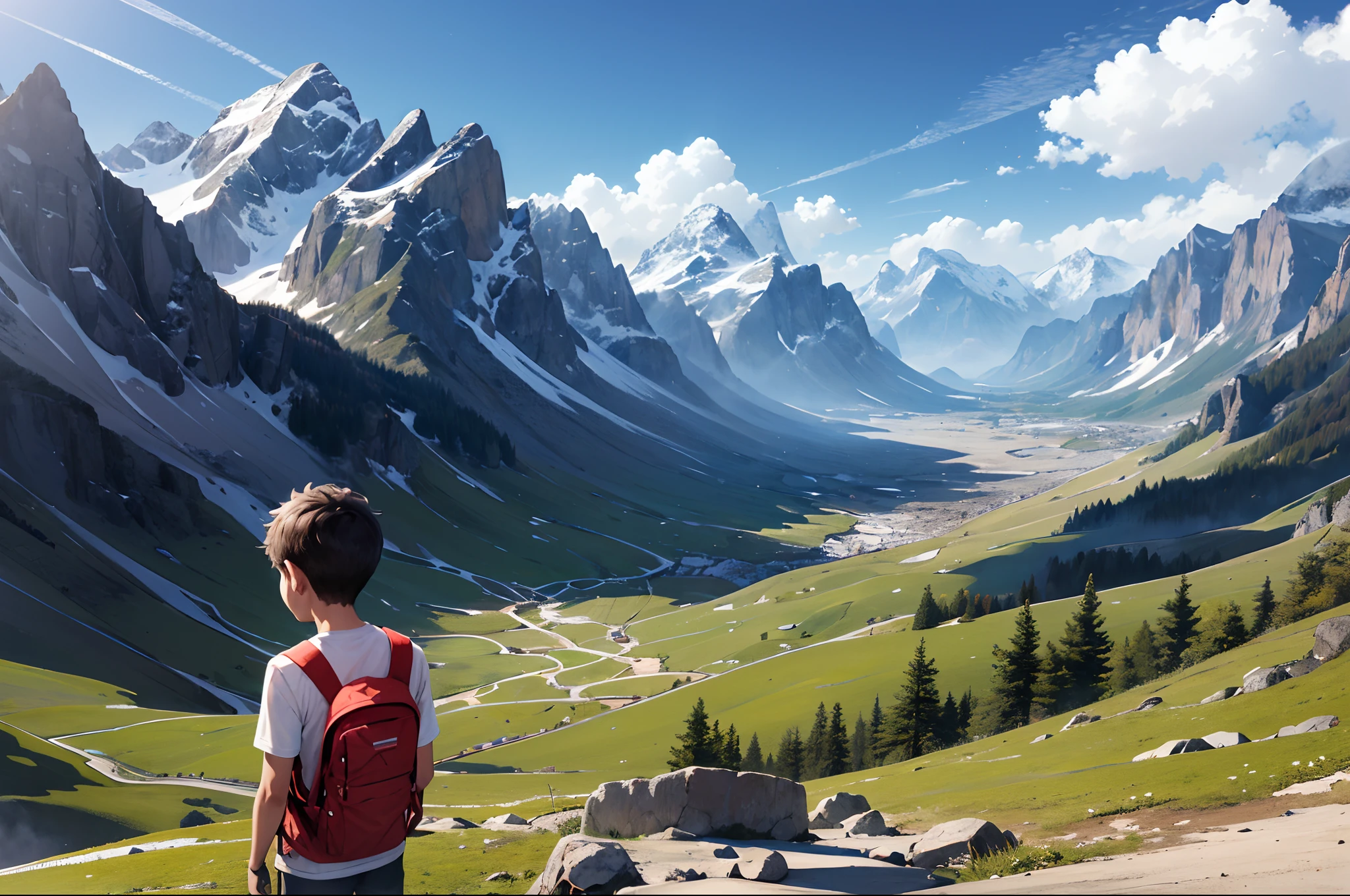 A boy looking at the aesthteic weather in mountains and the name on his shirt is AHMAD FARIS