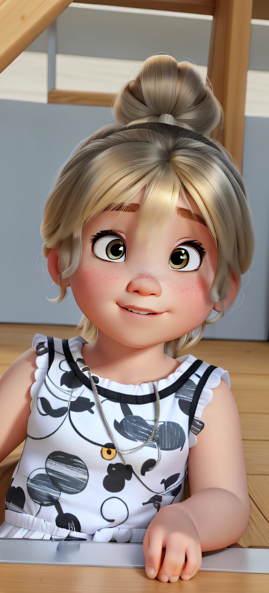 A white girl with blonde hair and black eye Disney Pixar style, alta qualidade, melhor qualidade