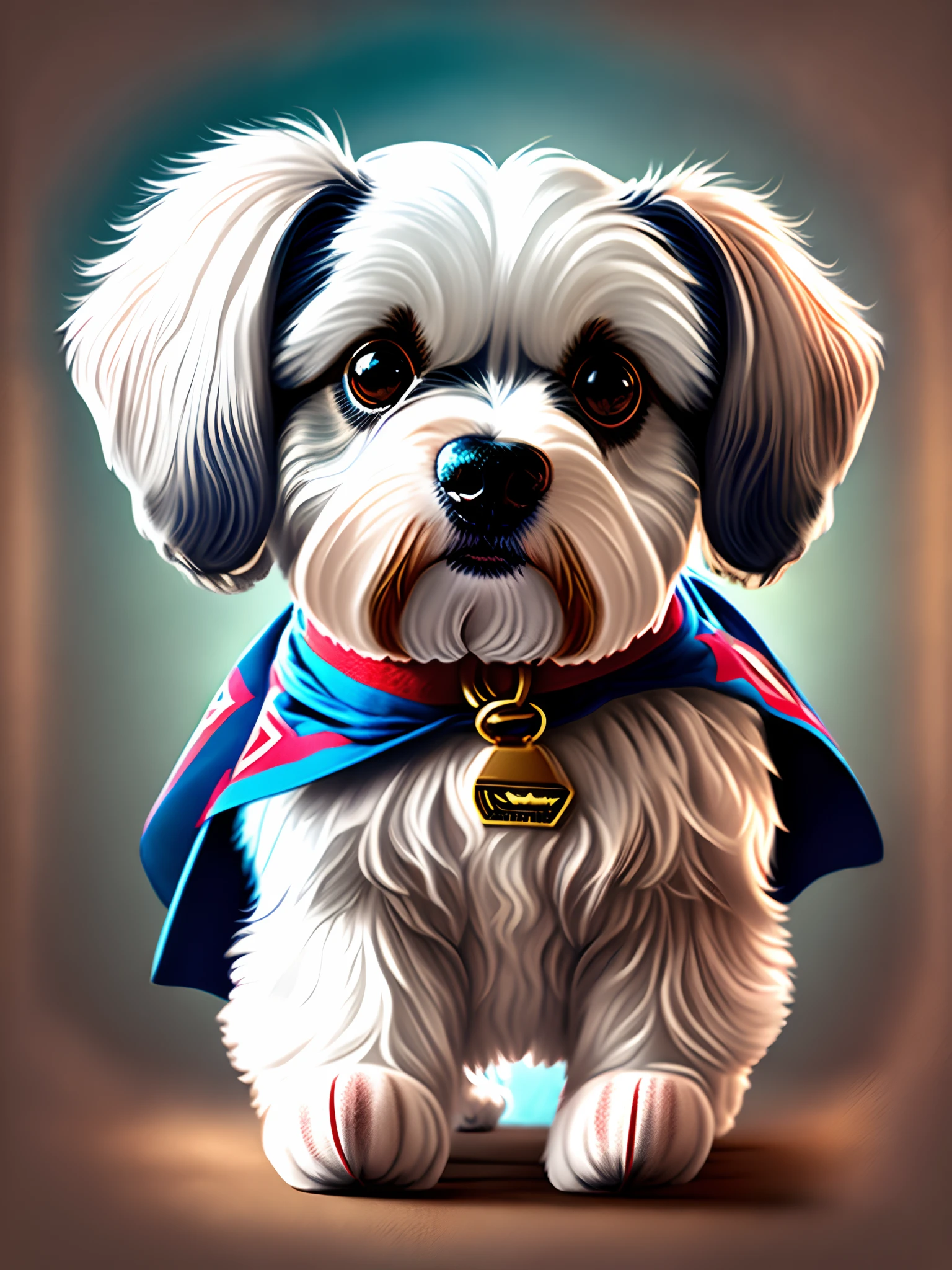 Maltese dog with superman cape