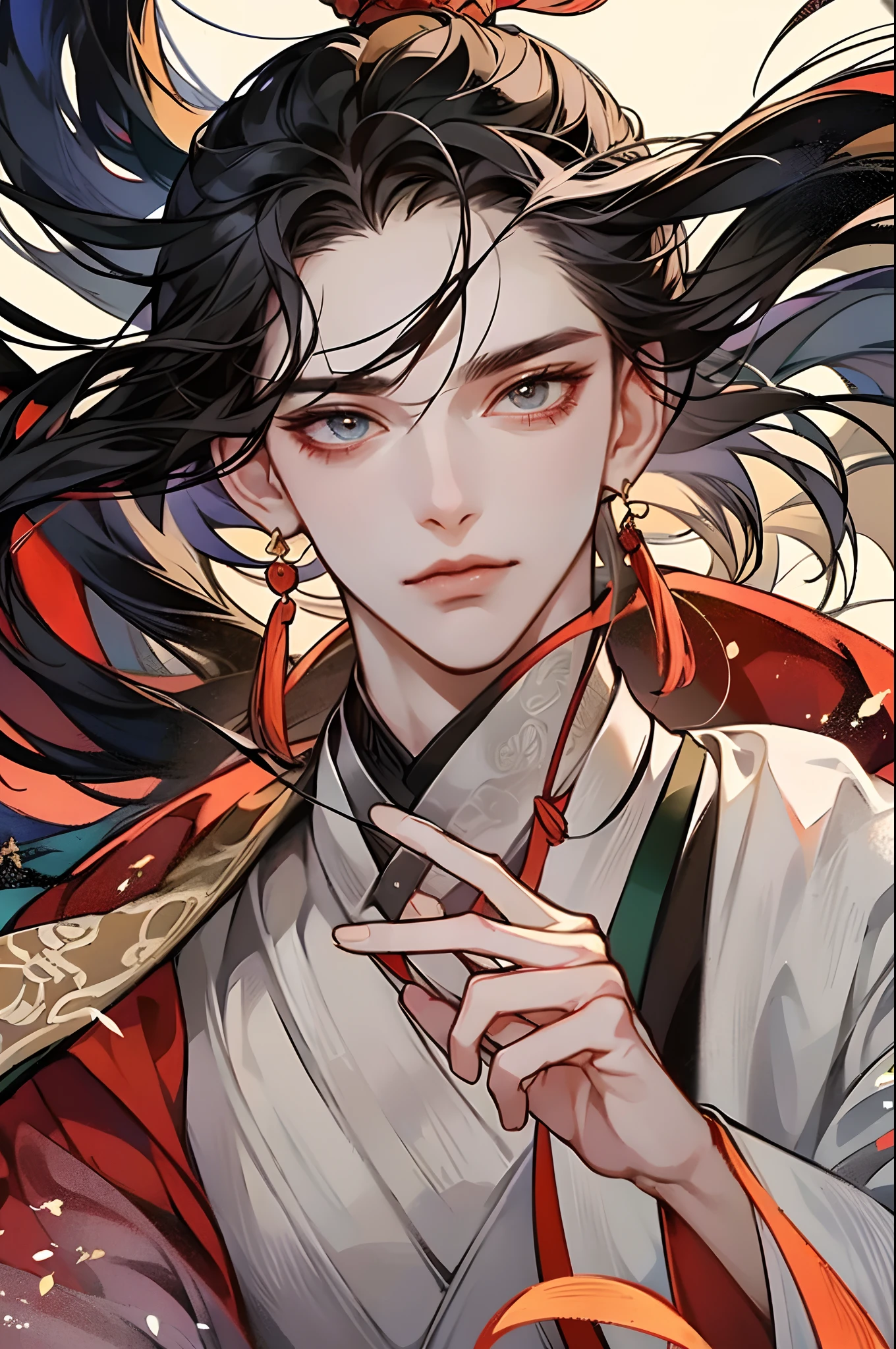 (masterpiece), best quality, expressive eyes, perfect face, 1boy, gorgeous, gufeng, xuanduan, chinese scholar, ancient china, hanfu, sharp jawline, handsome, smooth face, best hands, pale skin, modern, tall, slender, neutral colored clothes, zoomed in, focused, HD wallpaper quality, (big eyes), detailed eyes, detail, more detail, pretty, eyelashes