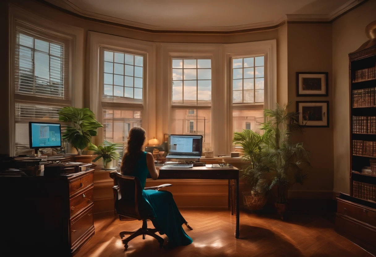 A women sit in his office using laptop