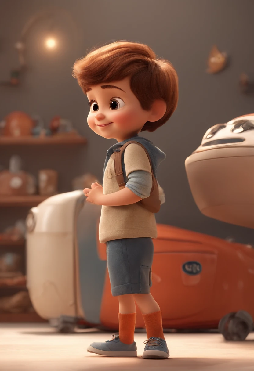 a happy cute standing short hair, vestindo uma fantasia espacial, , fundo branco, barnet, Tom, Estilo Pixar, ....3d, desenhos animados, rosto detalhado, asymmetrical 16k