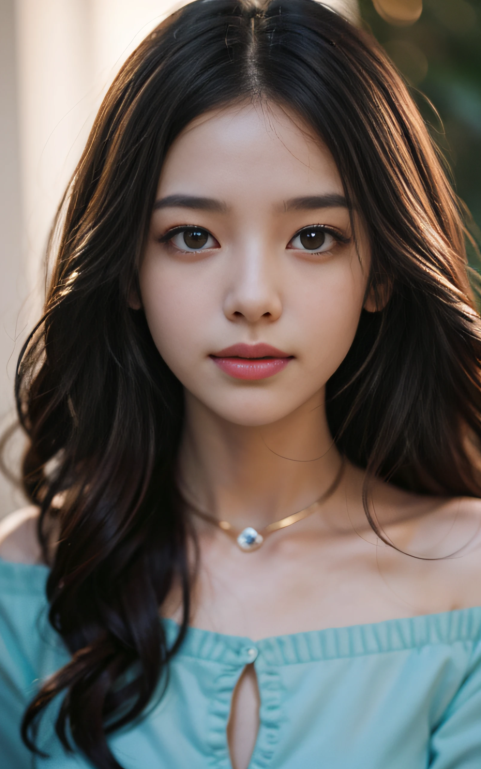 Top quality, masterpiece, high resolution, 1 girl, feminine, delicate collarbone, super skinny high split deep V liquid dress, silky long hair, necklace, jewelry, beautiful face, top_body, Tyndall effect, realistic, dark studio, edge lighting, duotone lighting, (high detail skin: 1, 2), 8k uhd, dslr, soft light, high quality, volumetric light, frank, photo, high resolution, 4k, 8k, bokeh