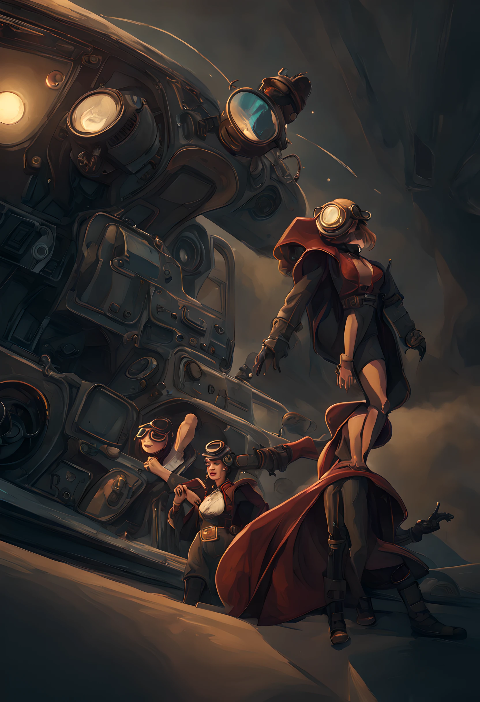 steampunk victorian scene, man wearing hat and goggles, woman, Hello, goodbye, I'm rather crazy
And I never thought I was crazy
But what do I know? (But what do I know?), outer space, vanishing point, super highway, high speed, digital render, digital painting, beeple, noah bradley, cyril roland, ross tran, trending on artstation