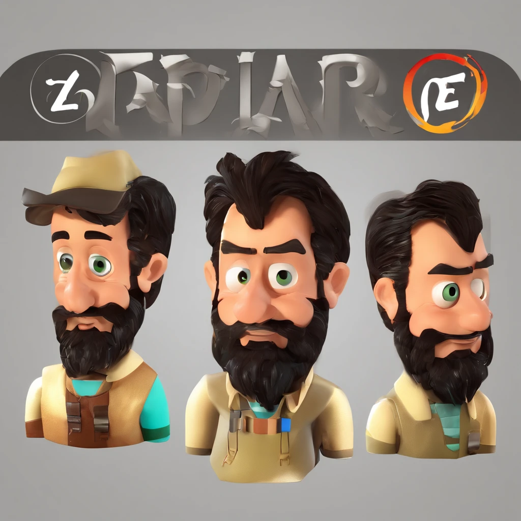 Criar um personagem no estilo Pixar. Trata-se de um homem de 30 anos, com barba, Branco, com cabelos castanhos curtos e um quiff, e olhos castanhos. Ele deve estar na frente de um computador, Trabalhar como designer