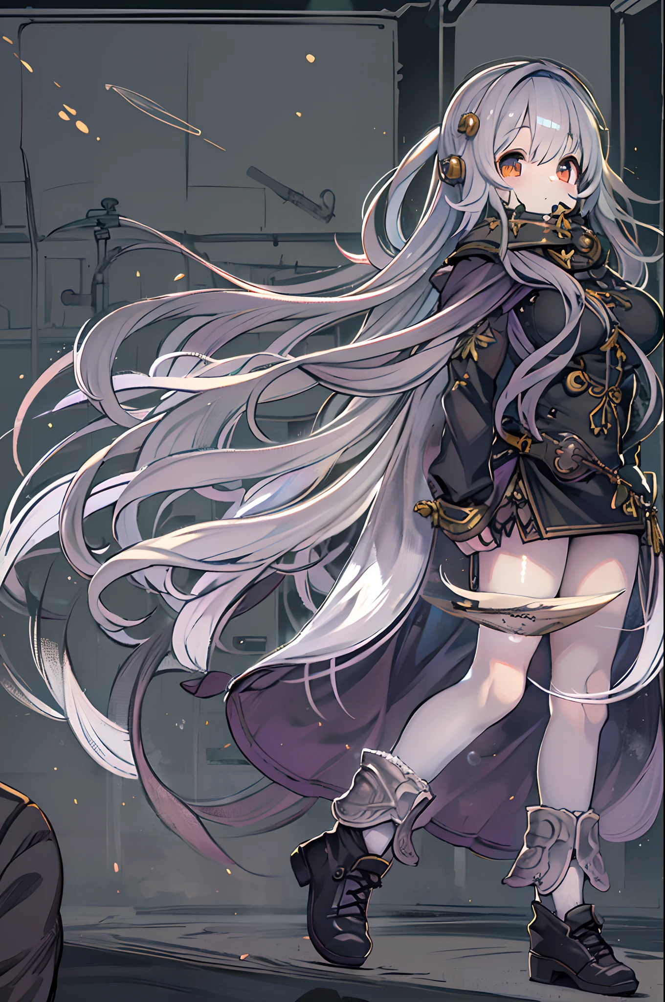 masutepiece, Great fashion, (Fashion Costumes), (Illustration), (2 people),(2girls:1.3) 、12-year-old young couple, lesbian、Girls to girls、(Russian mil style), Fashion, Silver hair, (Long hair), (hair messy), (White skin), (dark circles), Handsome, Dance Steps, trending, dark gray,, close up, (grand background), (Chiaroscuro)), Fine facial details, Facial details, Cinematic lighting, (depth of fields), nffsw, (Upper body), Black background、(Chibi:1.5),Anime style