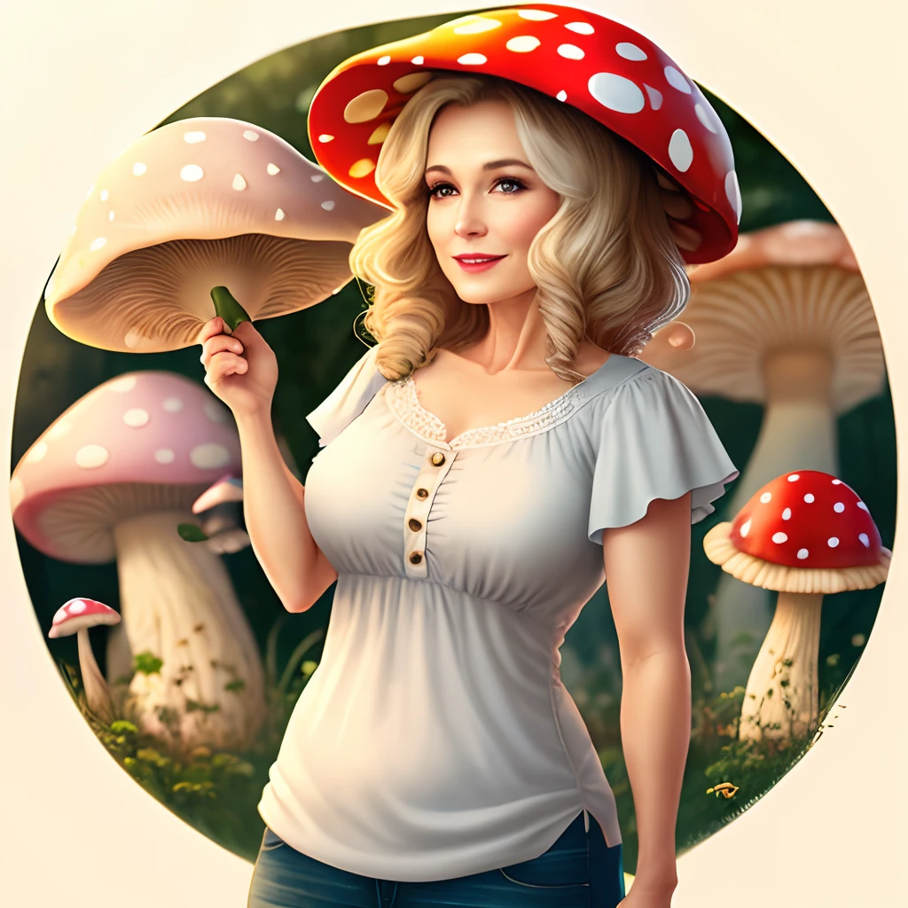 Beauty in her 40s wearing a mushroom