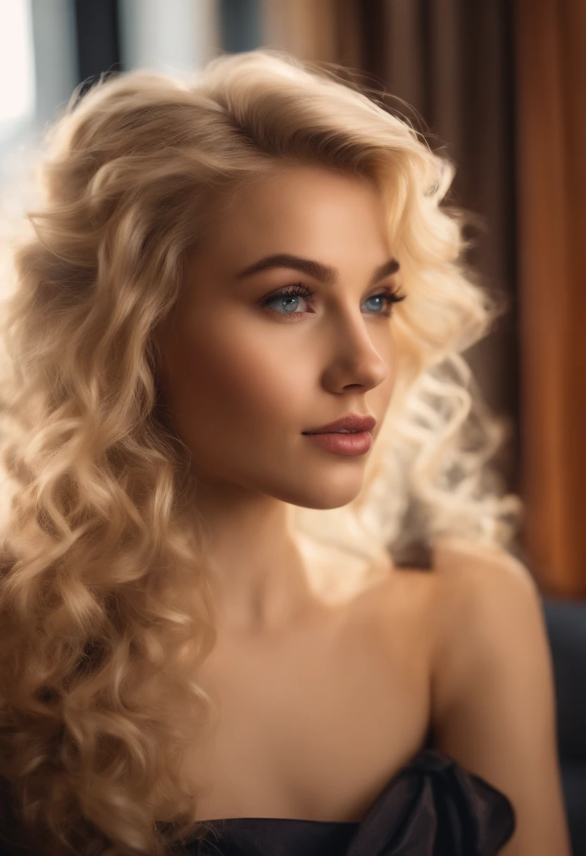 15 year old blonde haired woman in a luxury apartment