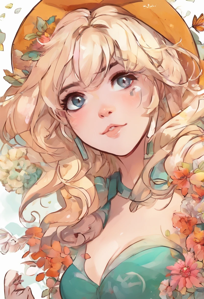 ((fundo branco)), ((Pre-designed images )), ((etiqueta)), (((lion's ear)), Aquarela Bela arte de fantasia rosa selvagem, Olhos perfeitos com rosto bonito pele de cor roxa escura e flores, Cute Chibi Animation Style, Cores vivas e vivas, Detalhes intrincados, hiper detalhe, Hiper qualidade, 32k, Motor irreal, Isolado no fundo branco, lindo, centelar