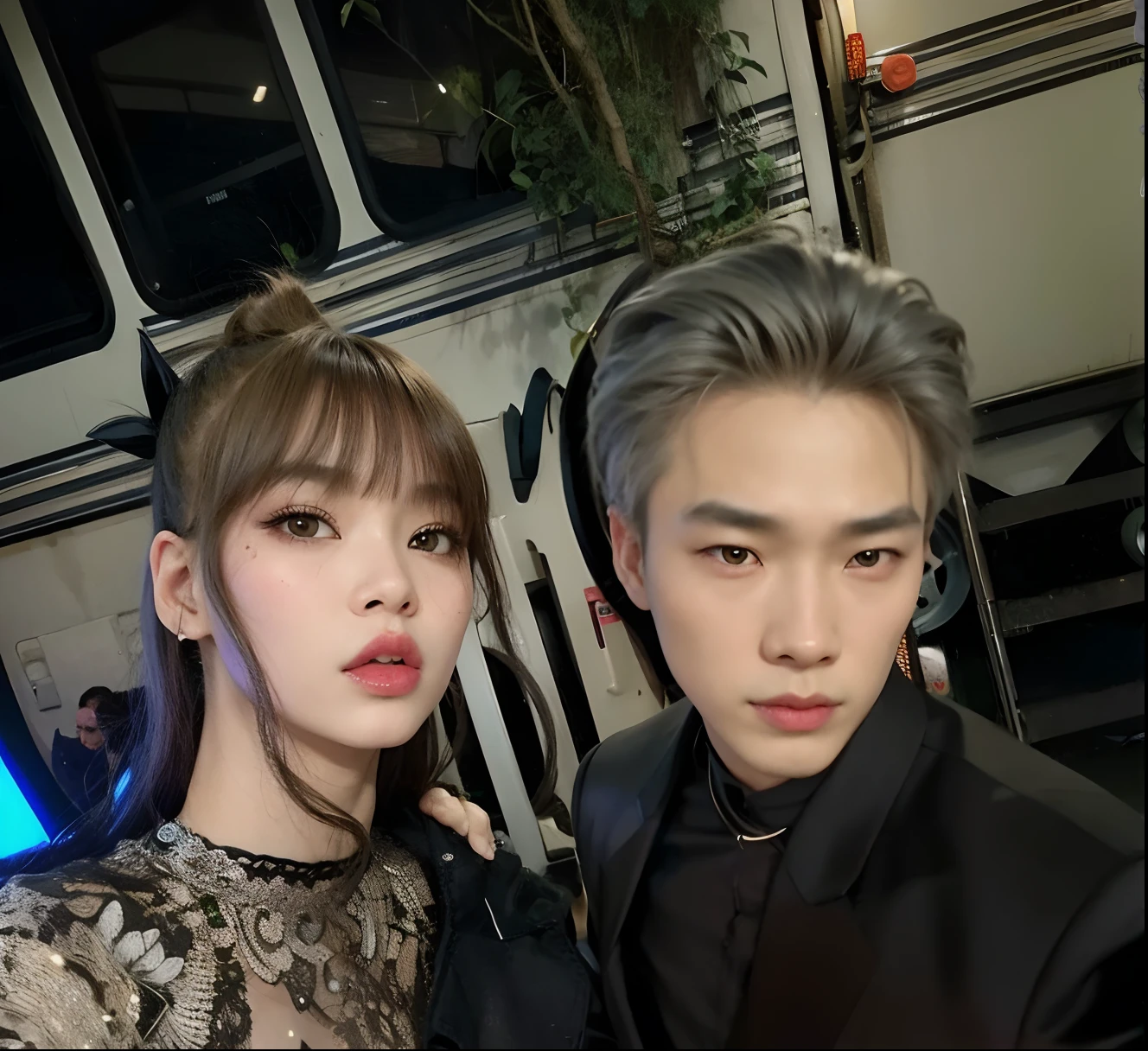 Two Asian women posing for a photo in front of a bus, Nixeu y Sakimichan, KDA y Sam Yang, Cai Xukun, Pixivs y Junji Ito, Lalisa Manobal, Sakimichan y Frank Franzzeta, ulzzang, Jossi de Blackpink, Steven Klein, Jung Jaehyun, Ambos tienen los labios rojos