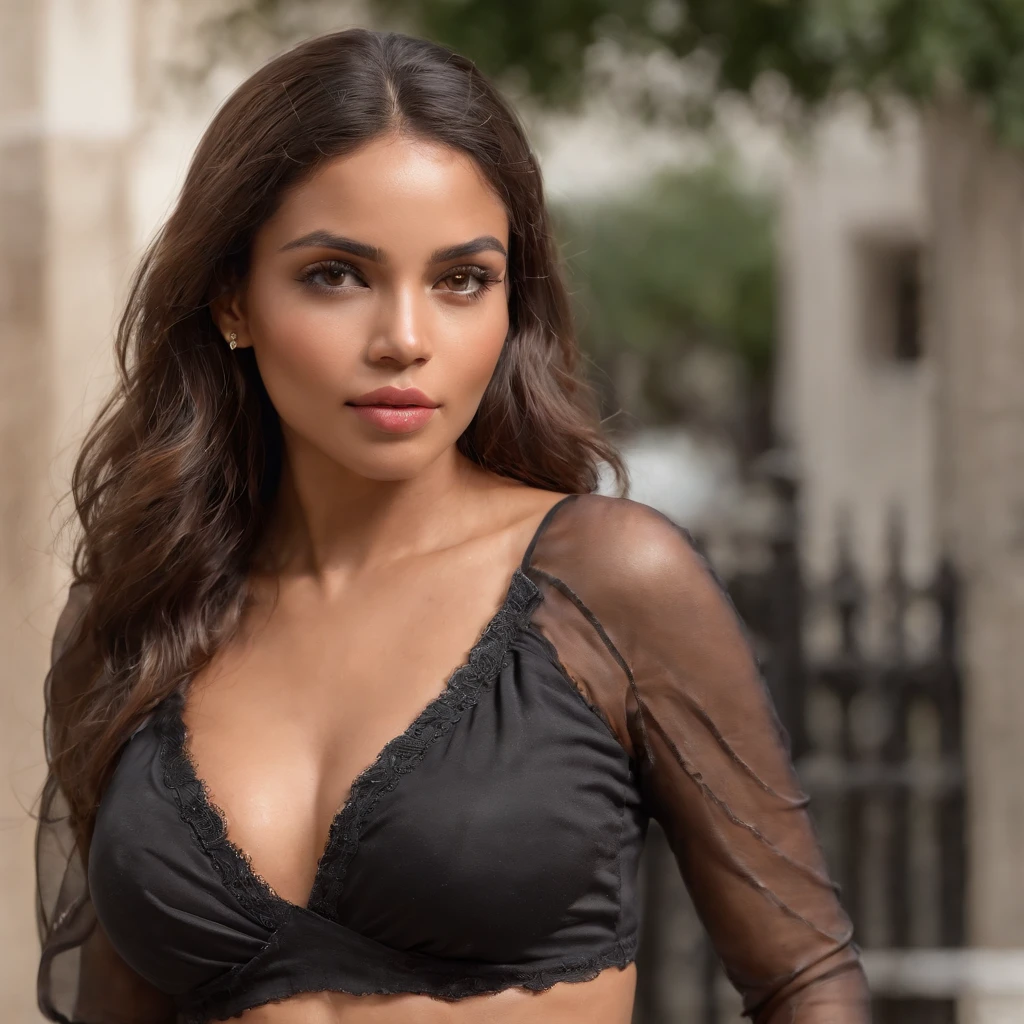 ((Piel africana oscura, very deep ebony skin)), ((Su belleza es innegable)), ((cara linda emocionada)), ((Perfectos ojos color avellana hiper detallados,)), ((Linda pose)), , ((seductor )), sexy, (( Camisa de malla ajustada, pantalones cortos canchas sexy)), ((Pelo africano liso cola de caballo larga y rizada,)), (( piel)), ((Get up, Vista frontal)), ((Toca tus propias piernas en una pose sexy)), ((afuera, Public city)), Sharp-focus CGI, photoreallistic, High detail, Realstic, Obra maestra, Absurdo, La mejor calidad, HDR, alta calidad, Hi-Def, extremadamente detallado, Fondo de pantalla de 8k, Detalles intrincados, 8k UHD, Full HD, (Foto realista:1.2), contraste, intense illumination, Cinematic lighting, natural  lighting, Luz dura, Contre-Jour, global ilumination, Environmental occlusion 22 years old