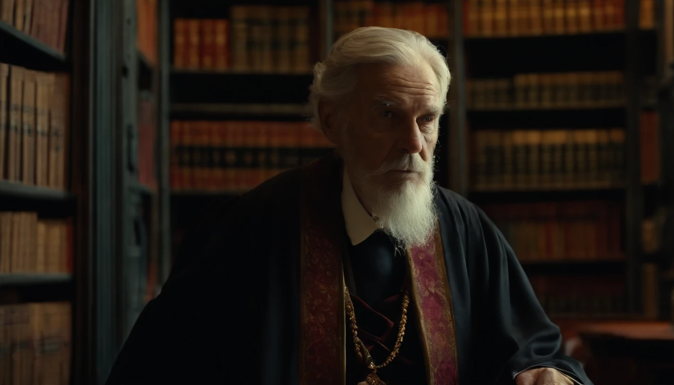 Old Man in Dark Librarian Robe 8K