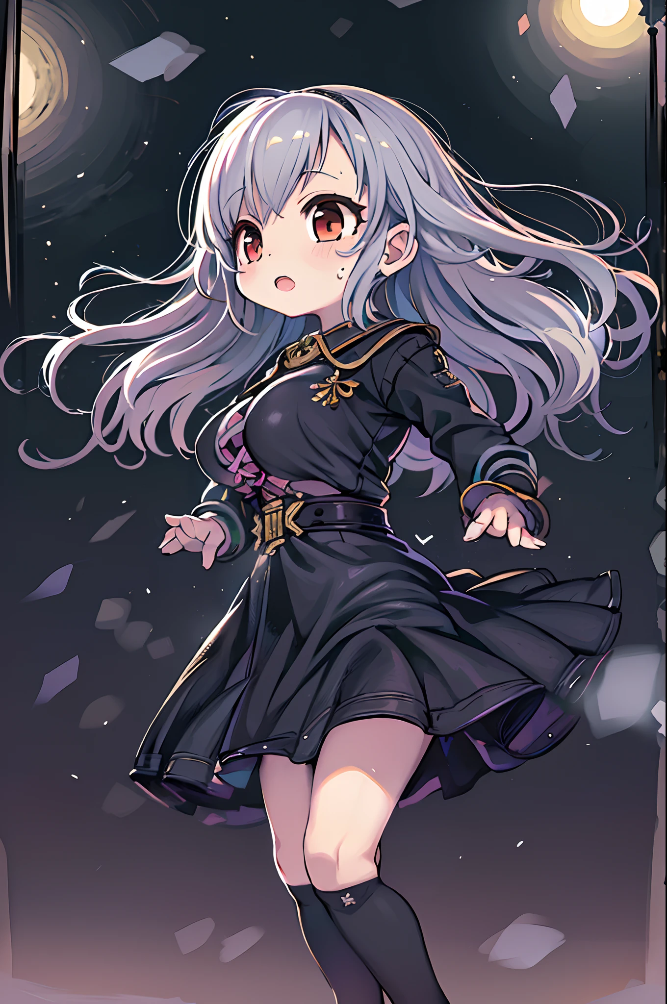 masutepiece, Great fashion, (Fashion Costumes), (Illustration), (2 people),(2girls:1.3) 、12-year-old young couple, lesbian、Girls to girls、(Russian mil style), Fashion, Silver hair, (Long hair), (hair messy), (White skin), (dark circles), Handsome, Dance Steps, trending, dark gray,, close up, (grand background), (Chiaroscuro)), Fine facial details, Facial details, Cinematic lighting, (depth of fields), nffsw, (Upper body), Black background、(Chibi:1.5),Anime style,Under the full moon、