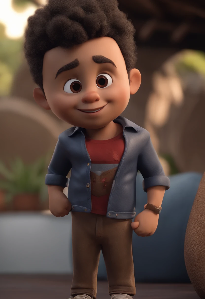 Personagem de desenho animado de um homem usando uma camisa preta, com cabelo baixo e testa grande, um personagem animado, Caractere estilizado, animation style rendering, 3D estilizado, Arnold Maya render, 3 d render stylized, toon render keyshot, Personagem 3D, Personagem 3D, 3d rendering stylized, 3 d character render, personagem de desenho animado, Personagem de close up, Pose de personagem, (Estilo Pixar) (master part:1.2) (Bokeh) (best quality) (pele detalhada) (textura detalhada) (8k) (argila) (Cinematic lighting) (foco nítido，Senta e vaza a parte superior do corpo