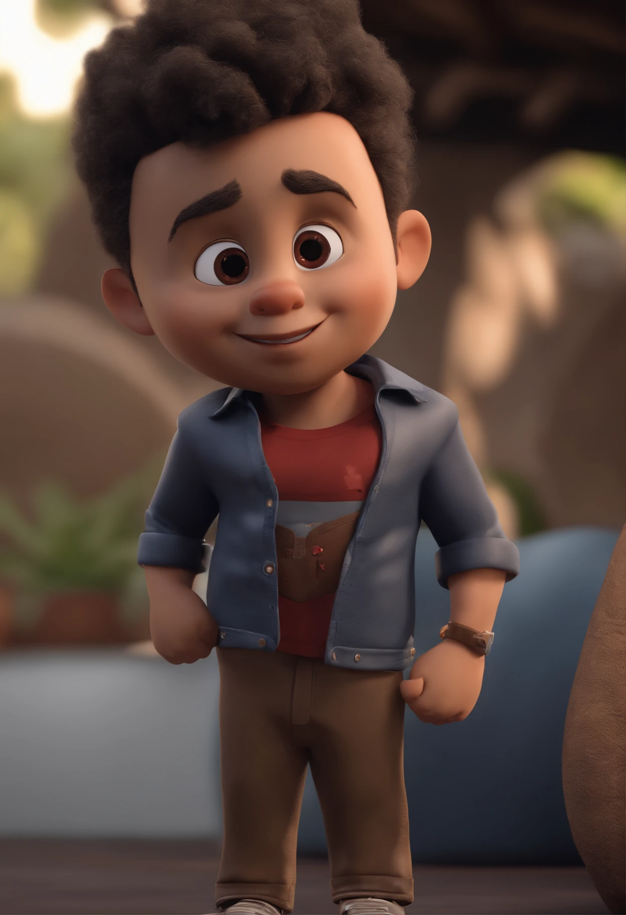 Personagem de desenho animado de um homem usando uma camisa preta, com cabelo baixo e testa grande, um personagem animado, Caractere estilizado, animation style rendering, 3D estilizado, Arnold Maya render, 3 d render stylized, toon render keyshot, Personagem 3D, Personagem 3D, 3d rendering stylized, 3 d character render, personagem de desenho animado, Personagem de close up, Pose de personagem, (Estilo Pixar) (master part:1.2) (Bokeh) (best quality) (pele detalhada) (textura detalhada) (8k) (argila) (Cinematic lighting) (foco nítido,Senta e vaza a parte superior do corpo