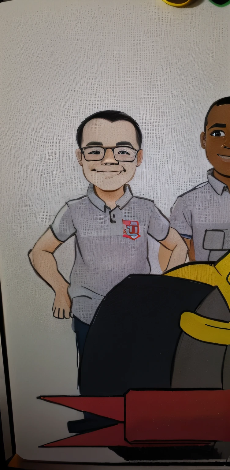 desenho animado de dois homens ao lado de uma motocicleta com uma fita vermelha, in cartoon style, desenho animado detalhado, toon rendering, charicatura, cel sombreado:15, imagem dos desenhos animados, estilo caricatura, Tony Sart altamente detalhado, rotoscopia, avatar para o site, arte dos desenhos animados, desenho animado altamente detalhado, caricatura!!!, retrato dos desenhos animados, desenho animado ainda, imagem do avatar, tom