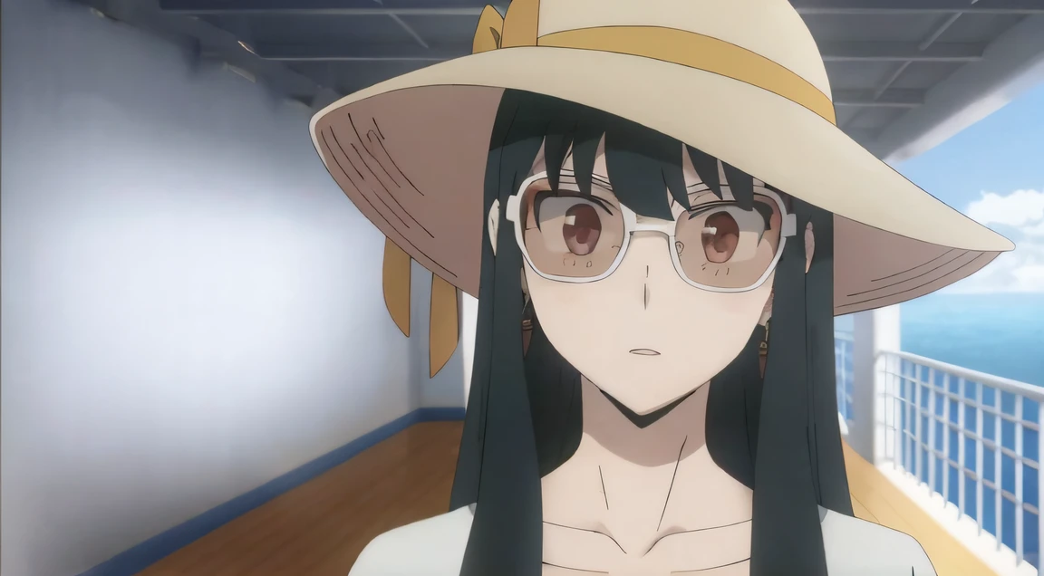 Close up portrait of a person in a hat and glasses, nagatoro, in an anime, today's featured anime still, 2 0 1 9 anime screenshot, in the anime film, As an anime character, cel shaded anime, Junko Enoshima, Still from TV anime, anime still image, anime visual of a young woman, anime still, still from anime