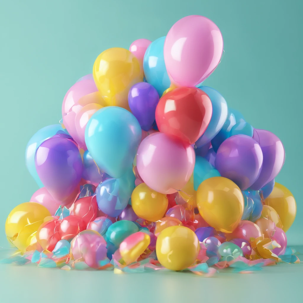card with balloons, , realistic, vibrant colors, written "PARABENS " 3D