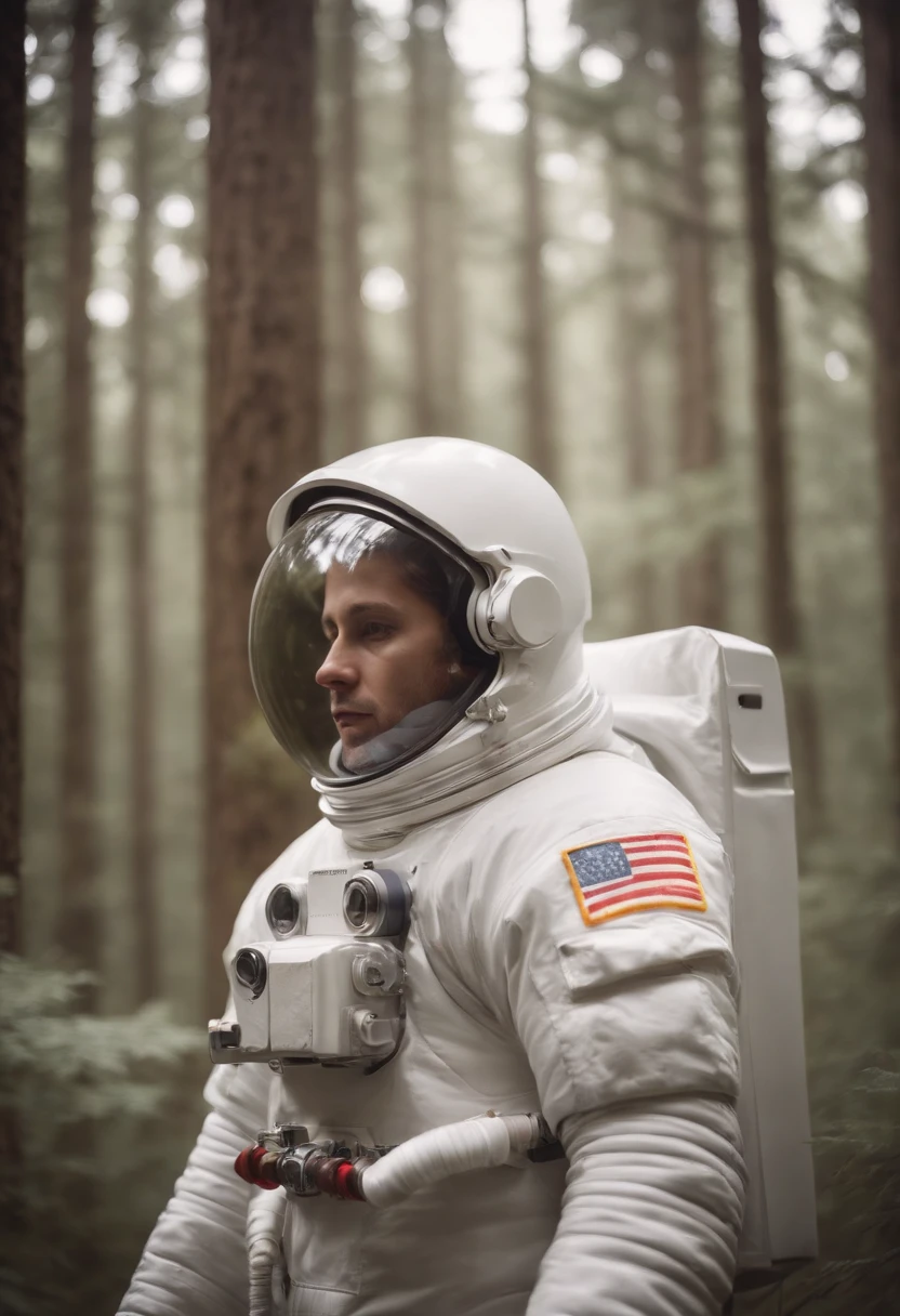 an astronaut in a forest