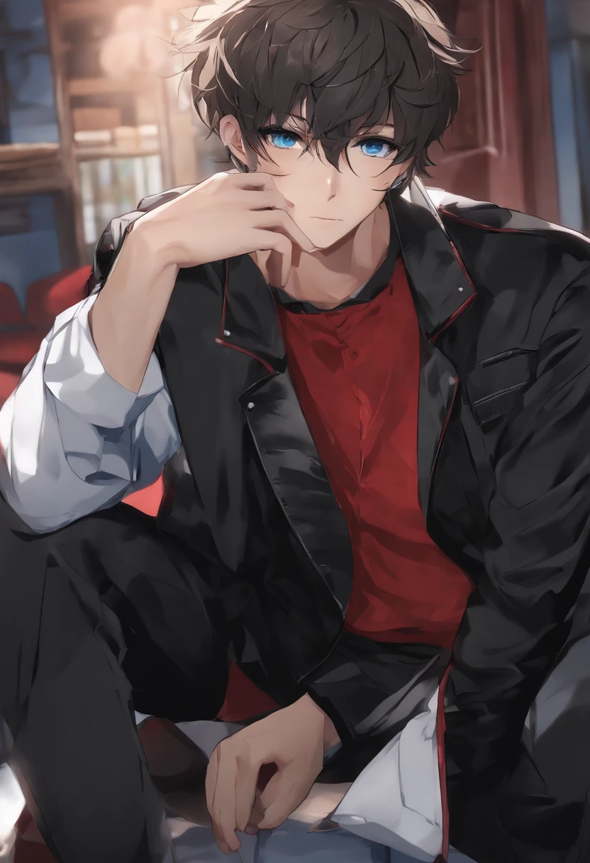 "(best quality,4k,8k,highres,masterpiece:1.2),ultra-detailed,realistic:1.37,colorful anime boy wearing a black jacket and white shirt,red and blue jackets,anime style 4k,bad boy anime 8k,anime art style that captures emotion,high-quality anime art style,anime art wallpaper 8k,anime art wallpaper 4k,anime guy, tall anime guy with blue eyes,anime wallpaper 4k"