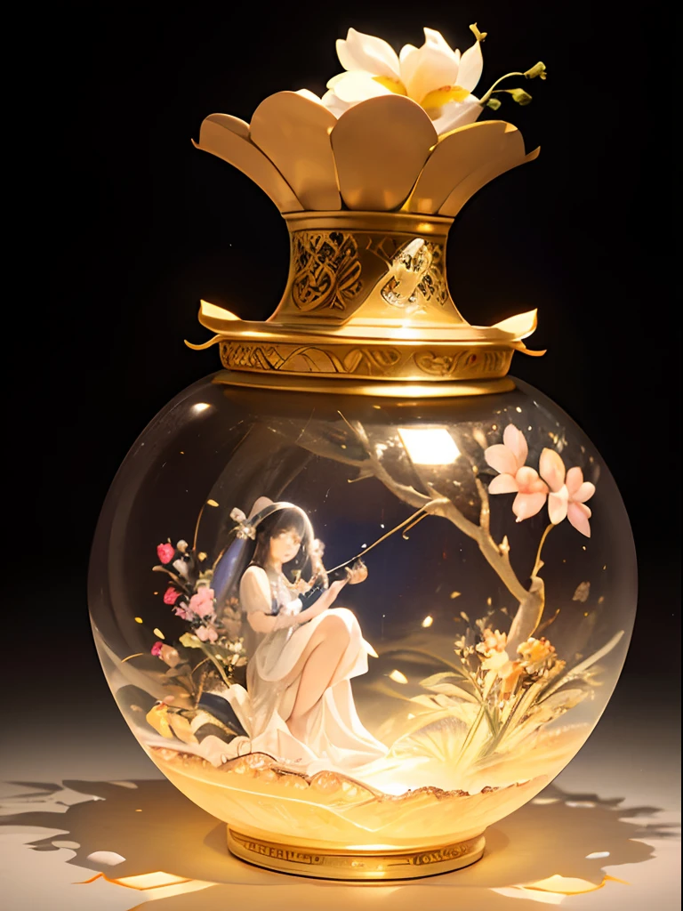 best quality, realistic, photorealistic, ultra detailed, "Mountain of Flower and Fruit+Fairy+Chinese Architecture" highly detailed carving on "southern ice" porcelain,Ultra wide angle,Accent Lighting,Volumetric Lighting,backlighting, (detailed light),((an extremely delicate and beautiful)),dramatic_shadow,ray_tracing,hdr