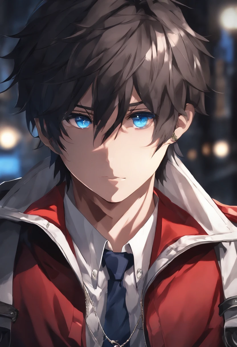(best quality,4k,8k,highres,masterpiece:1.2),ultra-detailed,realistic:1.37,colorful anime boy wearing a black jacket and white shirt,red and blue jackets,anime style 4k,bad boy anime 8k,anime art style that captures emotion,high-quality anime art style,anime art wallpaper 8k,anime art wallpaper 4k,anime guy, tall anime guy with blue eyes,anime wallpaper 4k"