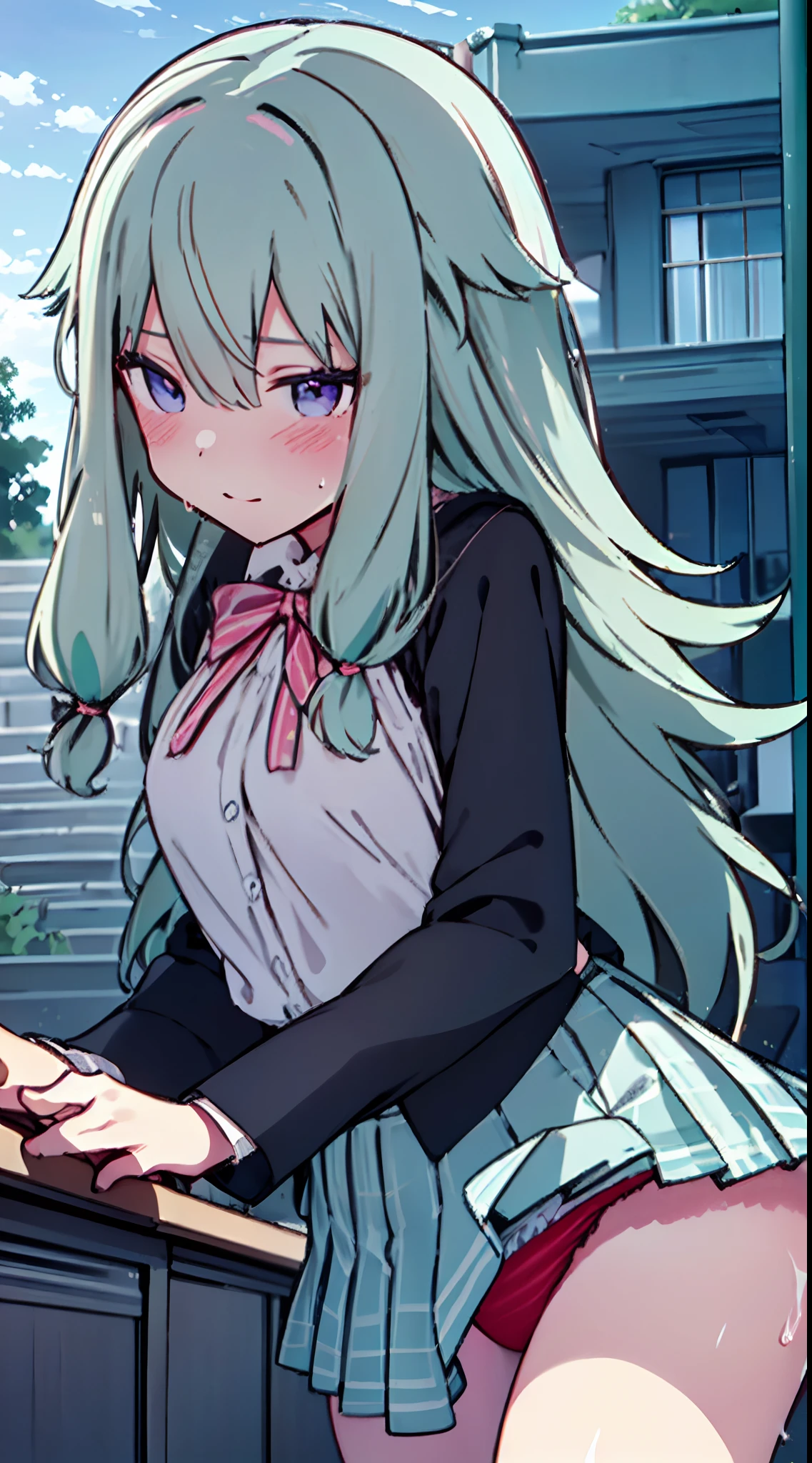 top-quality、masuter piece, Best Quality,超A high resolution, Wallpaper,beautiful and aestheic:1.5、(((molesting)))、Ultra-detailed eyes、(shame)、(((Sexy colorful underwear)))、ample breasts、((Girl having her skirt taken off))