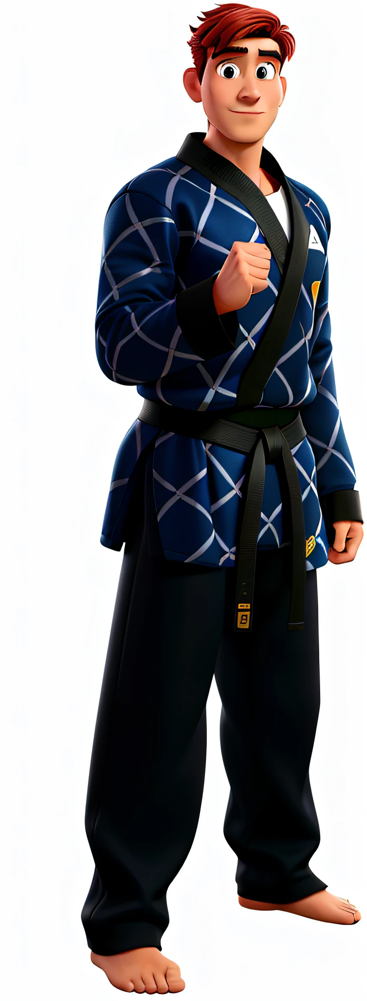 Um homem moreno, praticante de taekwondo estilo pixar, alta qualidade, melhor qualidade, roupa igual a foto.