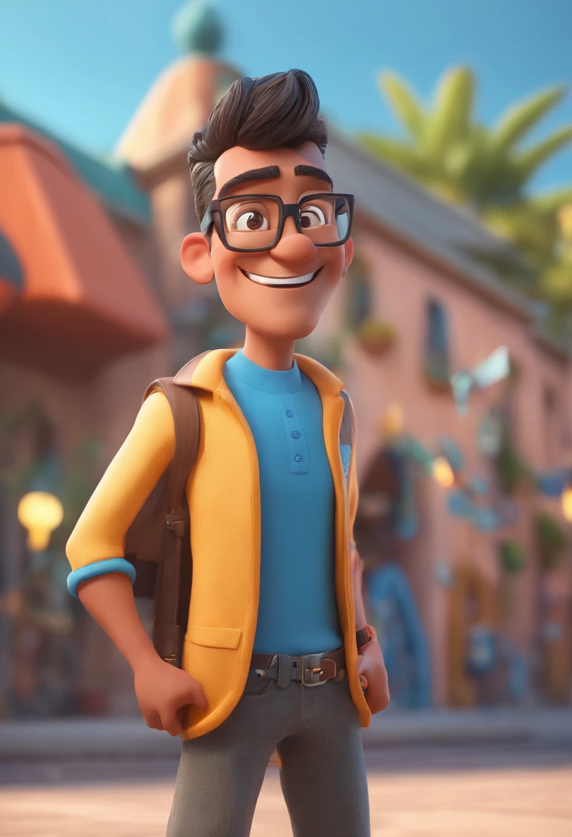 Cartoon character of a man with black glasses and a blue shirt, animation character, Caractere estilizado, animation style rendering, 3D estilizado, Arnold Maya render, 3 d render stylized, toon render keyshot, Personagem 3D, Personagem 3D, 3d rendering stylized, 3 d character render, personagem de desenho animado, Personagem de close up, Pose de personagem, (Estilo Pixar) (master part:1.2) (Bokeh) (best quality) (pele detalhada) (textura detalhada) (8k) (argila) (Cinematic lighting) (foco nítido