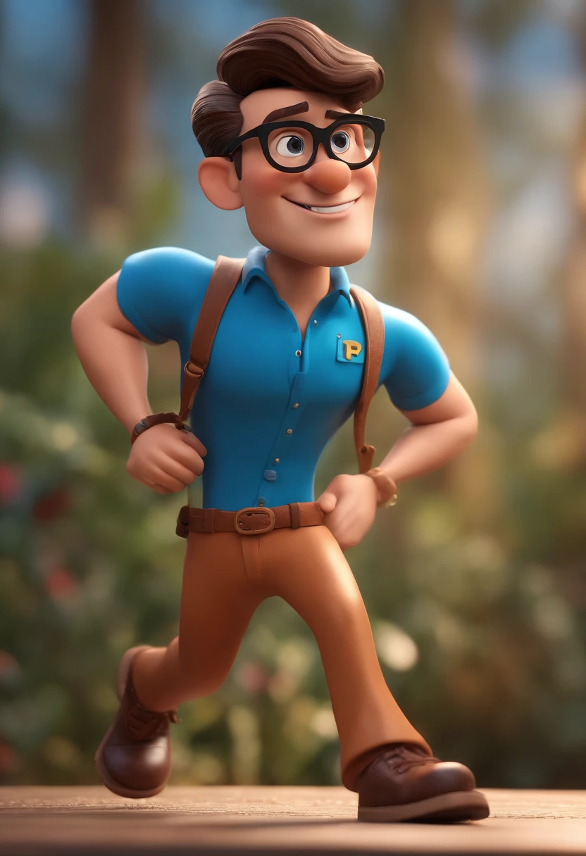 Cartoon character of a man with black glasses and a blue shirt, animation character, Caractere estilizado, animation style rendering, 3D estilizado, Arnold Maya render, 3 d render stylized, toon render keyshot, Personagem 3D, Personagem 3D, 3d rendering stylized, 3 d character render, personagem de desenho animado, Personagem de close up, Pose de personagem, (Estilo Pixar) (master part:1.2) (Bokeh) (best quality) (pele detalhada) (textura detalhada) (8k) (argila) (Cinematic lighting) (foco nítido