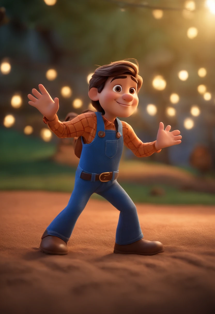 Garoto, estilo disney, tom de pele: claro: Cabelo: marrom escuro, liso, curto, penteado para o lado direito. camisa: social, Cor azul. Fundo: Gray and white gradient,Comemorando, Hands raised, sorrindo, feliz, (estilo pixar) (obra-prima:1.2) (bokeh) (melhor qualidade) (pele detalhada) (textura detalhada) (8k) (claymation) (cinematic lighthing) (foco nítido