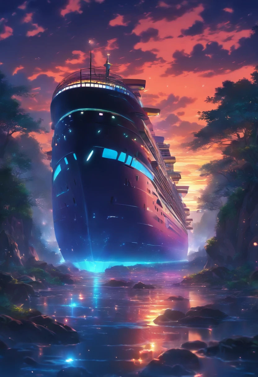 The view of the cruise ship through the river at night, 1 glowing bridge crossing river, author：Patrick Cheng, dreamy Chinese towns, by Bayard Wu, long exposure 8 k, slow exposure hdr 8 k, by Yang J, author：Wang Lei, author：Adrian Zingg, best photography of 2 0 2 1, by Raymond Han, 4K, 4 k''