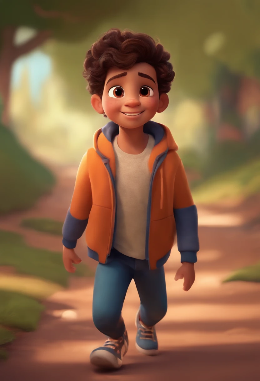 Image of a boy for a story in a YouTube video in Pixar format, He's the allabester, He's the class leader, He's outgoing, Playful and gets up for a lot of things, cabelo curto